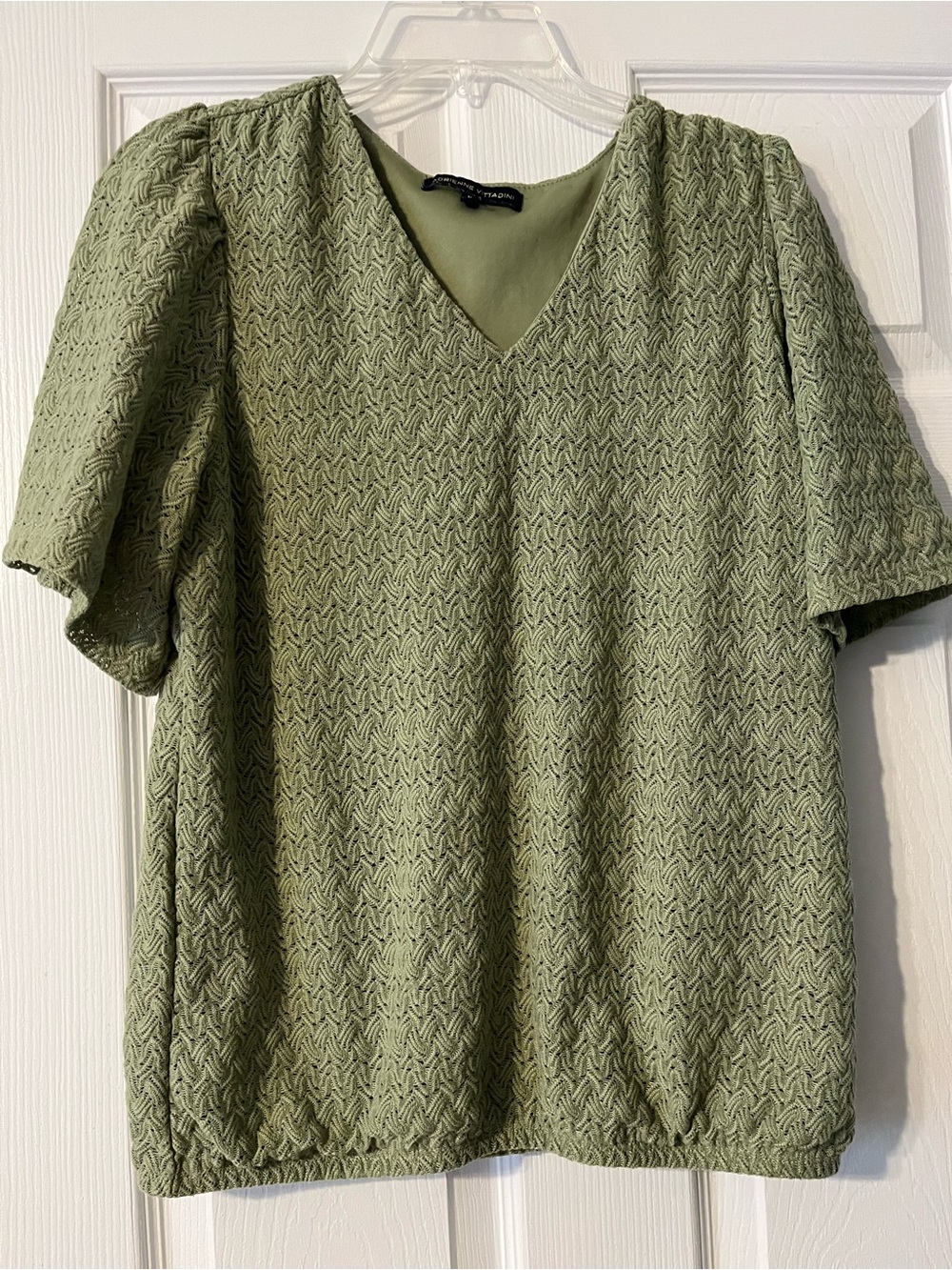Adrienne Vittadini Olive Textured V-Neck Short Sleeve Top Women’s
